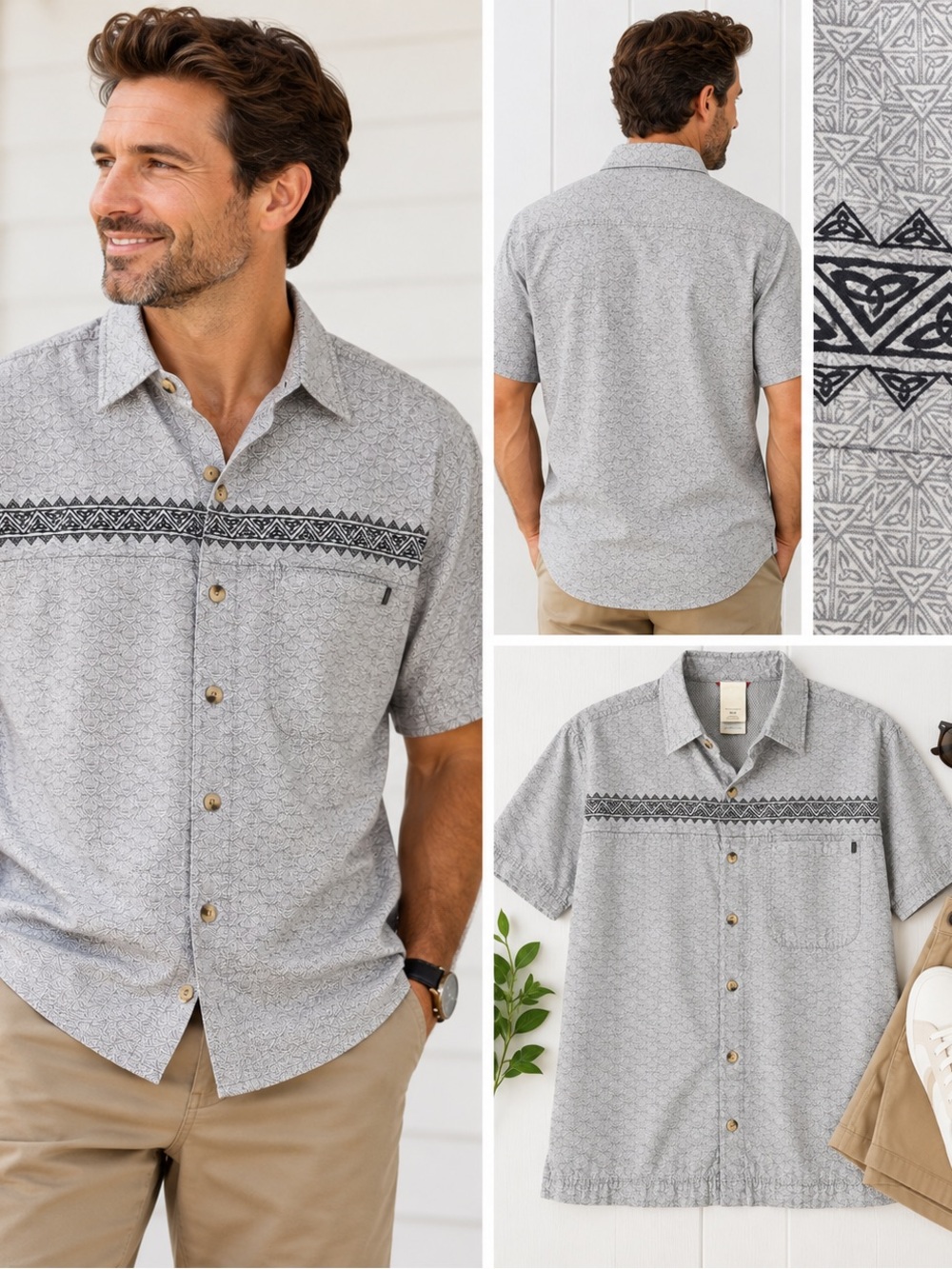 The North Face Men's Short-Sleeve Gray Printed Camp Shirt